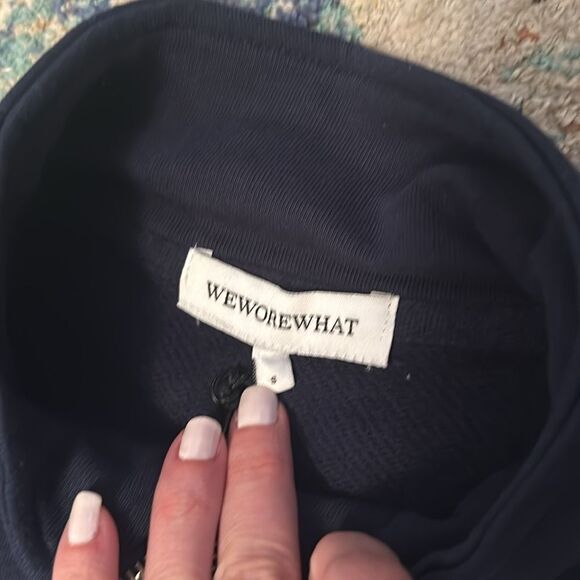 NWT WeWoreWhat Cropped Half Zip Pullover Terry In Dress Blue - Picture 4 of 6